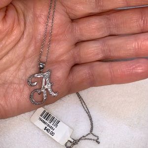 Sterling Silver Diamond Letter “A” Pendant Necklace- NWT